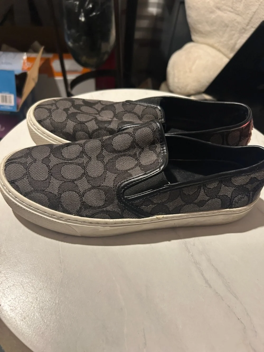Slip-On Canvas Men's Sneakers in Charcoal with Signature Pattern